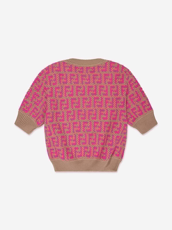 Fendi incorporate passion and energy into their meticulously crafted designs. Made in a beautiful wool and cotton combination, this girls knit top is depicted with the iconic FF monogram patterning all-over via ribbed trims and a straight hem. She will look and feel divine.  Made In Italy Cotton 50%  Wool 50%  Trim: 100% Cotton