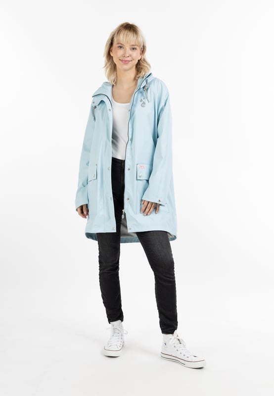 Het regenjack van myMo is met zijn brede poncho vorm helemaal in de trend. Het gecoate materiaal is bovendien niet alleen waterdicht, maar dankzij de gesealde naden ook winddicht en biedt zo de beste bescherming tegen alle weersomstandigheden. De binnenvoering is van een zachte jersey, wat het draagcomfort nog vergroot. Een grote capuchon met trekkoorden en een glitterkoord, verstelbare manchetten en de optimale lengte zorgen ook voor duurzame bescherming. Effectieve luchtcirculatiegaten onder de armen zorgen voor een goed ademend vermogen. De oogjes, knopen en andere kleine details zijn versierd met mooie en stijlvolle logo reliëfs.Belangrijke maatinformatie: Omdat het jack een speciale oversize vorm heeft, is het geschikt voor verschillende maten: Maat XS/S - past tot maat 42/44 Maat M/L - past tot maat 46/48 Maat XL/XXL - past tot maat 50/52