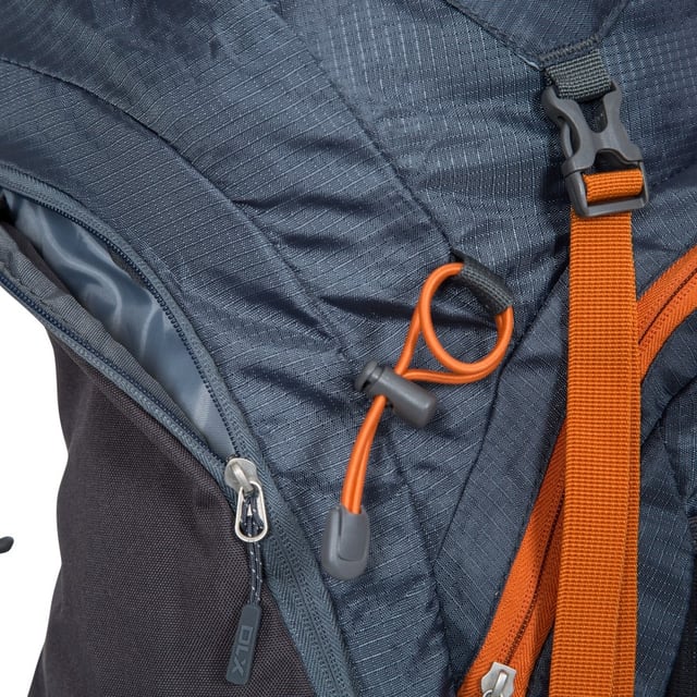45 litre DLX rucksack. Airflow system. Main pocket. Trekking pole loops. Ice axe loops. Mesh venting system. Hydration pack access. Raincover. 420D Polyester Mini Ripstop. Approx: 20cm x 70cm x 90cm.