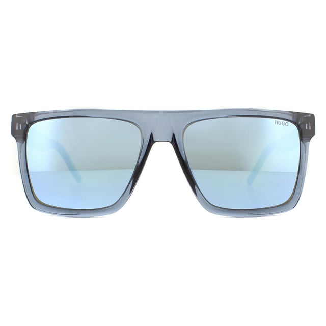 Hugo by Hugo Boss Sunglasses HG 1069/S PJP 3J Crystal Blue Blue Mirror are a large square design made from lightweight acetate. The flat frame top creates a contemporary feel and the temples feature the Hugo logo.