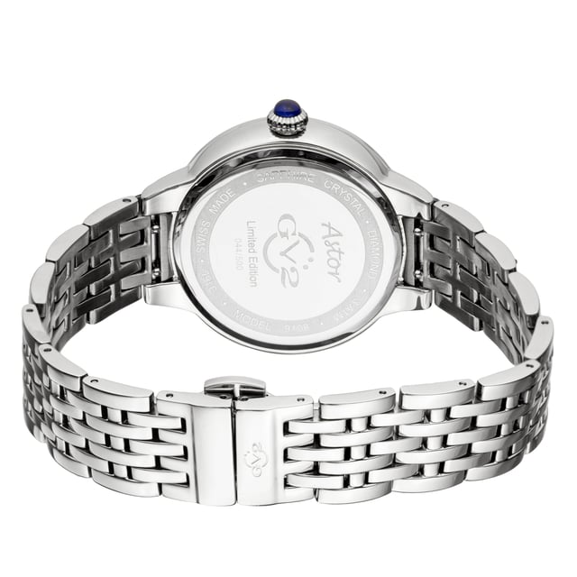 GV2 Astor Women s Swiss Quartz Diamond Black Dial Stainless Steel