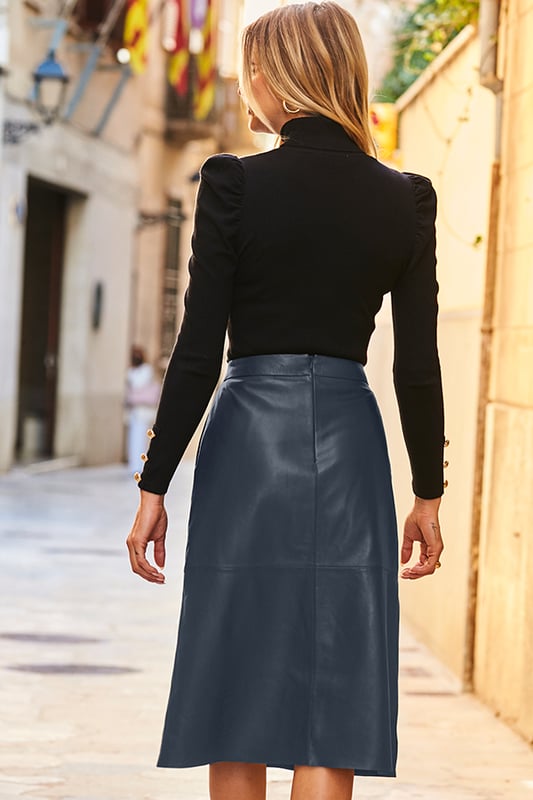 Grey leather skirt cheap