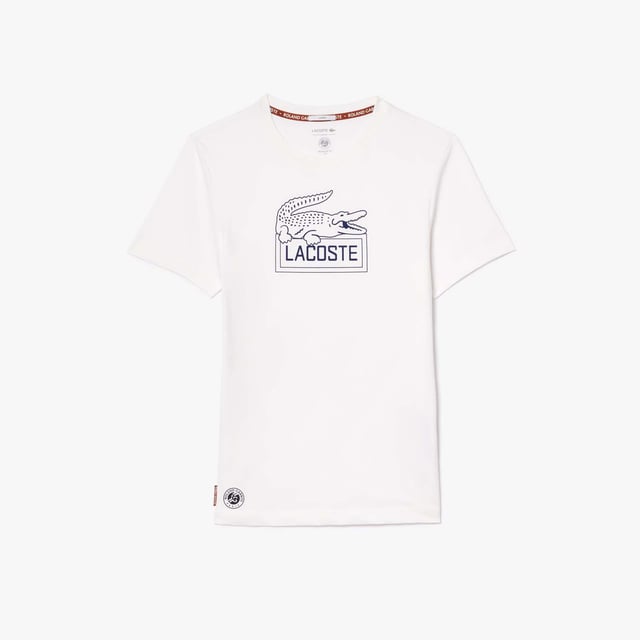 Unisex Lacoste Sport Ultra-Dry Sport Roland Garros Edition Tennis T-shirt - Organic cotton jersey fabric - Regular fit  straight cut  - Lacoste print on front - Co-branded neck trim - Silicone crocodile at hem - TH9068-001