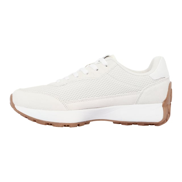 Upper: Mesh, Synthetic. Lining: Synthetic. Midsole: Cushioned, EVA (Ethyl Vinyl Acetate), Shock Absorbing. Outsole: Synthetic, Traction Grip. Breathable, Pull Tab, Synthetic Suede Mudguard. Flat. Cut: Low. Design: Contrast Detail, Logo. Toe Style: Round. Fastening: Lace Up.