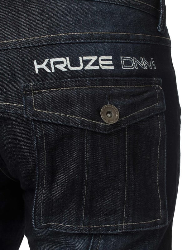 Kruze Mens Designer Cargo Combat Multi Pocket Denim Jeans. 7 bolsillos incluyendo moneda, bolsillos laterales. Los bolsillos traseros y laterales están asegurados con cierre de botón. Costuras de contraste, pinza ajustable en la parte posterior. Interruptor ajustable a los dobladillos. Ideal para ropa casual y de trabajo. Botón de cierre de mosca. Botones y remaches de marca.