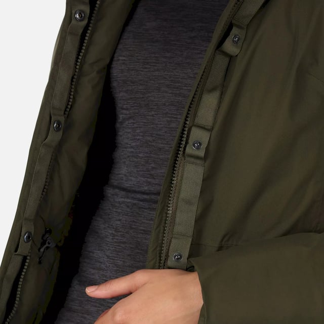 Material: 100% Polyester. Filling: Feather-Free. Lining: Polyamide, Quilted. Fabric: Stretch. Design: Logo, Plain. Fabric Technology: Breathable, DWR Finish, Heavyweight, High Warmth, Isotex 8000, Waterproof, Windproof. Insulated, Taped Seams. Neckline: Hooded, Zip Neck. Cuff: Inner Ribbed. Sleeve-Type: Long-Sleeved. Hood Features: Concealed Toggle Adjuster, Grown On Hood. Length: Hip Length. Pockets: 2 Patch Pockets. Fastening: Full Zip, Stud. 8000g/m¬≤/24hrs. Sustainability: 0% Animal Ingredients, Cruelty Free, Made from Recycled Materials. Waistline: Adjustable, Drawcord.