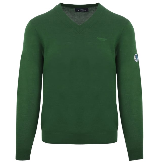 Aquascutum Grön Jumper, 100% Bomull, Liten märkesemblem på vänster ärm, Tillverkad i Bangladesh, Grön Jumper V-Hals