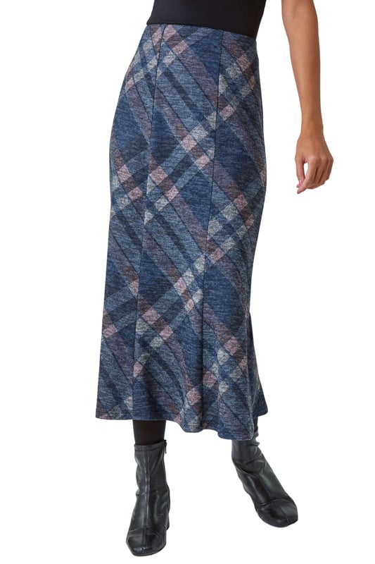 Check Print Fluted Midi Skirt from Roman. Nail the check print trend with this elegant flared midi skirt. Its tulip shape and elasticated waistband ensure that it's comfortable for everyday wear, whilst subtle pleating at the hem add movement and interest to your look. Complete your ensemble with statement heels and a pretty blouse for a look that takes you from desk to dinner with minimum effort and maximum style.