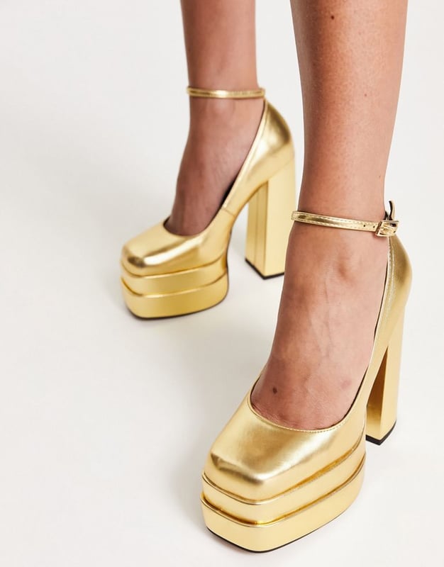 ASOS DESIGN Pistol double platform heeled shoes in gold