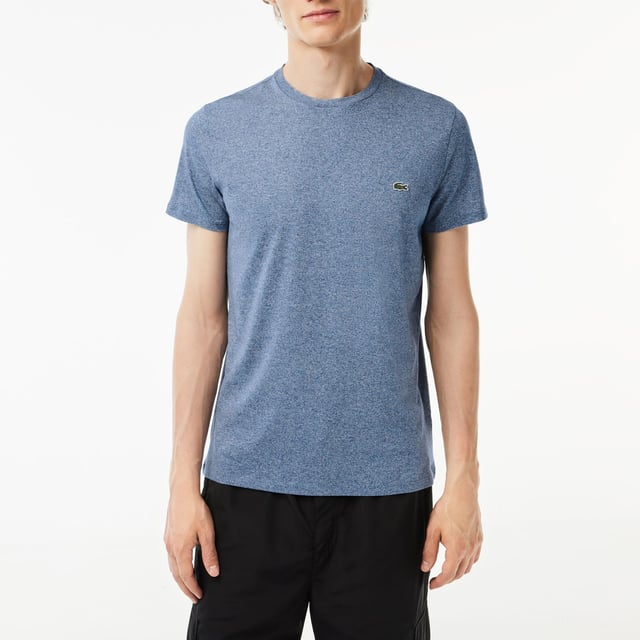 Mens Lacoste Crew Neck Pima Cotton Jersey T-Shirt in blue.- Ribbed crew neck.- Short sleeves.- Embroidered Lacoste logo at left chest.- Tonal back neck tape.- Super soft pima cotton jersey fabric.- Regular fit.- 100% Cotton.  - Ref: TH6709-1GF