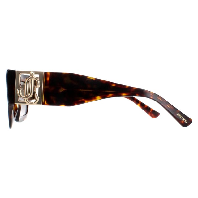 Jimmy Choo Square Womens Havana and Gold Brown Gradient NENA/S  Sunglasses boast a square-style frame and are distinguished by their large metal branding on the hinges. These sunglasses offer a sophisticated and contemporary look, perfect for adding a touch of glamour to any outfit.