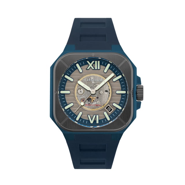 Collection: Armoury Skeleton Automatic
Model: Es-8258-04
Movement: Automatic 
Case Material: Stainless Steel
Case Diameter (mm): 40
Case Thickness (mm): 14
Case Shape: Rectangular
Case Color: Blue
Dial Color: Grey
Band: Pu Strap
Band Color: Blue
Buckle: Strap Buckle
Band Width (mm): 28
Water Resistance: 15 Atm
Watch Weight (g): 150
Warranty: 2 Years International Warranty