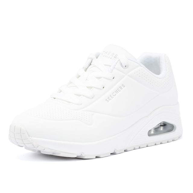Discover the ultimate comfort with these sneakers crafted with a smooth synthetic Durabuck perforated upper for durability and style. Features Skechers Air-Cooled Memory Foam insole for enhanced comfort, pressure relief, and breathability. Equipped with Skech-Air visible air-cushioned midsole for superior cushioning and a flexible rubber traction outsole for stability.