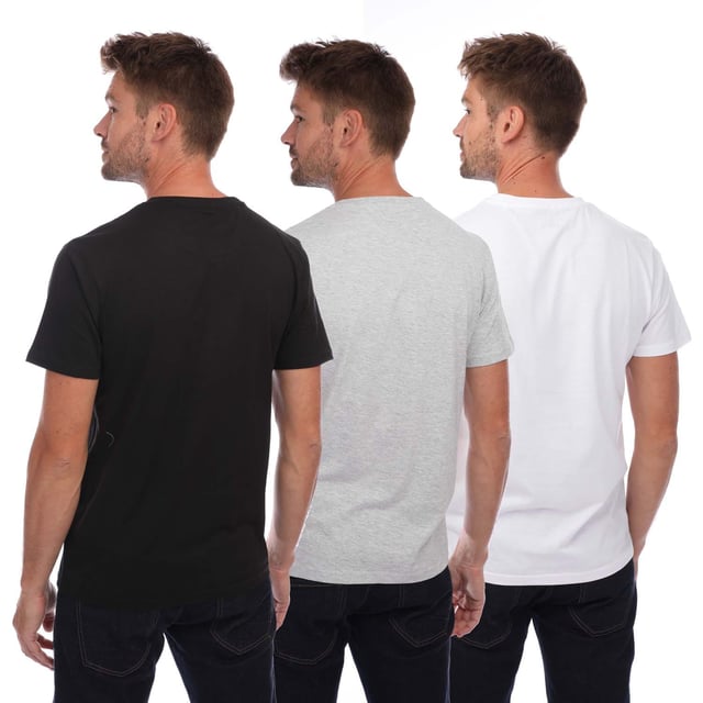 Mens Henleys Triphen 3 Pack T- Shirt in black grey white.- Crew neck.- Short sleeves.- Printed branding.- Straight hem.- 95% Cotton  5% Viscose.- Ref: HN2A122814A