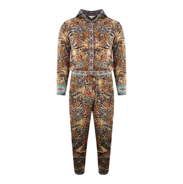Inoa Golden Eagle 120214 Brown Jump Suit. Walk in style with the Inoa Multicoloured Playsuit. This luxurious playsuit is designed to give your outfit a modern look. Crafted with a gold design, this playsuit provide premium comfort for all-day wear. With its chic design, make a lasting impression every day. Make a statement.. 100% Silk, Multicoloured Design. Adjustable Straps, Tie For Tightening the Waist. This Playsuit is suitable for sizes UK 8- UK 14. Product Style: Golden eagle 120214