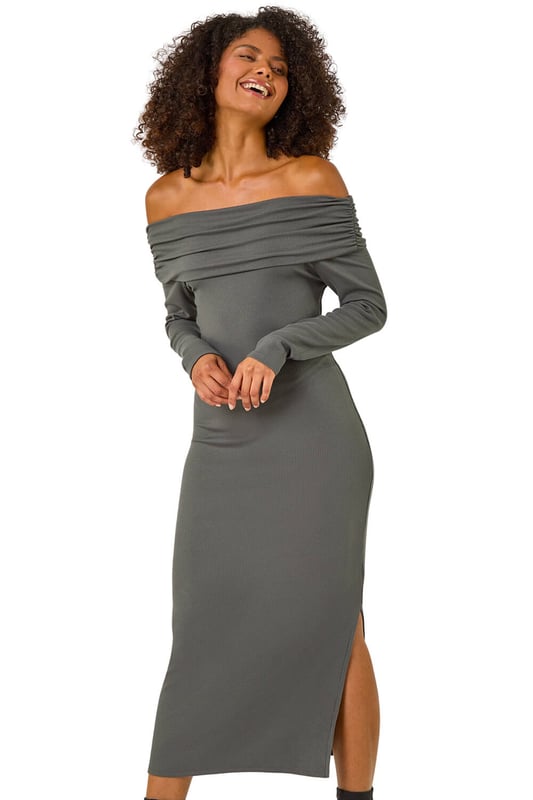 Off The Shoulder Stretch Bardot Midi Dress