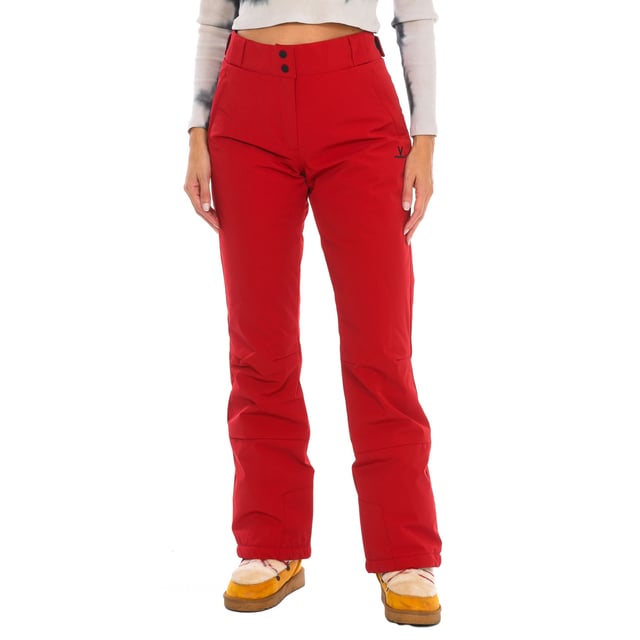 Ski pants Vuarnet.
 Adjustable belt with velcro and hidden elastic.
 Front opening with zipper and snap button.
 Two zippered hand pockets
 Adjustable lower leg with zipper.
 Fixed inner gaiter with non-slip bands and reinforced material on the leg.
 Brand logo on one side.
 Regular fit.
 Seams seen in tone.
 Composition: 100% polyester
 Care:
Handwash.
 Do not use dryer.
 Do not iron.
 Do not use bleach.
 Do not dry clean.