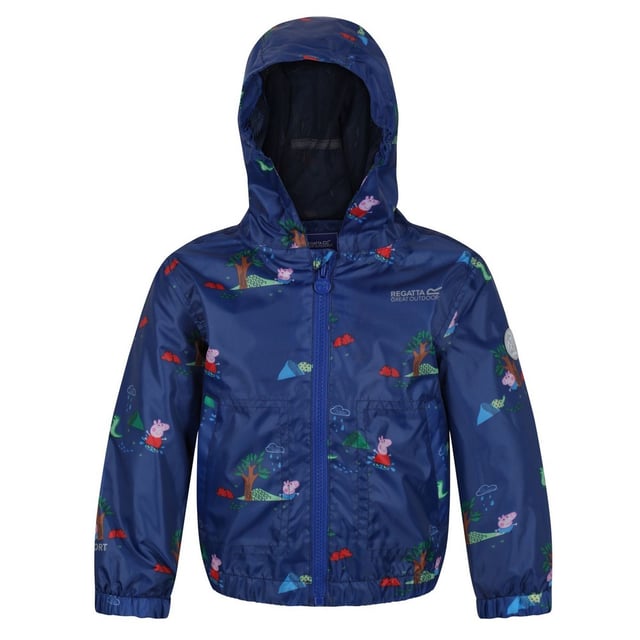 Material: 100% Polyester. Lining: Comfort, Mesh, Polyester, Taffeta. Fabric: Hydrafort. Design: Badge, Cartoon, Leaf Print, Mountain, Trees. Trim: Reflective. All-Over Print, Printed Name label, Taped Seams. Fabric Technology: DWR Finish, Waterproof. Cuff: Elasticated. Neckline: Hooded. Sleeve-Type: Long-Sleeved. Hood Features: Elasticated, Grown On Hood. Pockets: 2 Lower Pockets. Fastening: Full Zip. Hem: Elasticated. 100% Officially Licensed. Characters: Peppa Pig.