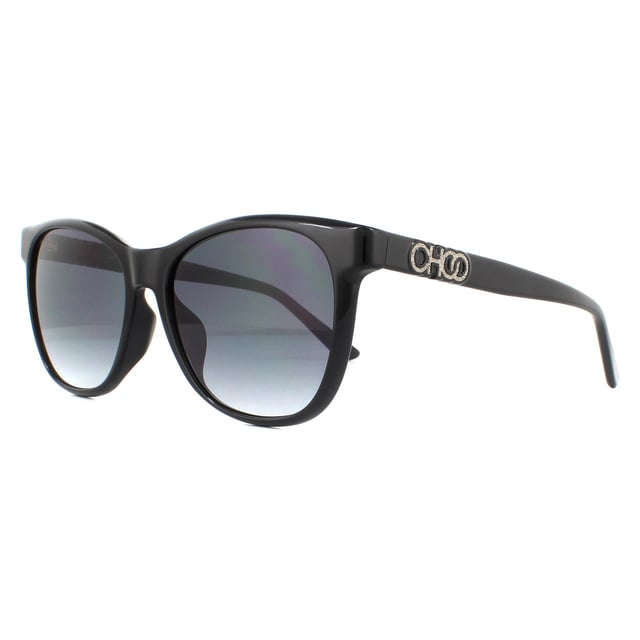 Jimmy Choo Sunglasses JUNE/F/S 807 9O Black Dark Grey Gradient are a cat eye style crafted from lightweight acetate. The Jimmy Choo logo is engraved into the temples for brand authenticity