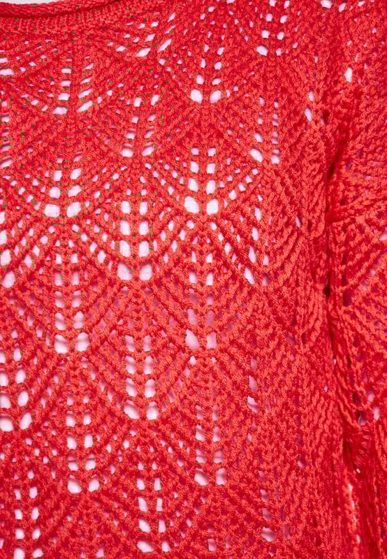 Ontdek een chique toevoeging aan je garderobe met dit opengewerkte vest. Dit button-down-stuk heeft een kortere snit, een V-hals, lange mouwen en een charmant ontwerp. Het ingewikkelde breipatroon zorgt voor een doorschijnend effect, perfect om in stijl te dragen. Dit lichtgewicht vest straalt casual elegantie uit.  Vest
