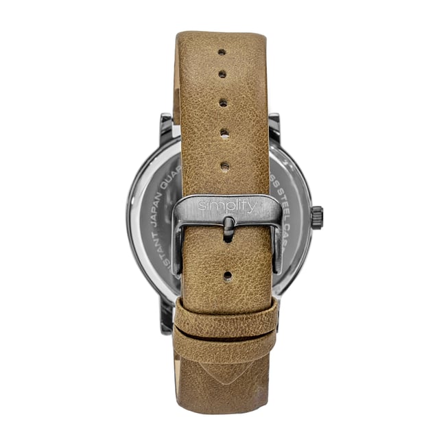 Gepolijste aluminium behuizing; Quartz uurwerk; Niet-verblindend krasbestendig mineraal kristal; Bovenste weergave is uur; Middelste weergave is seconden; Lagere weergave is minuten; Logo-gegraveerde roestvrijstalen achterkant van de behuizing; Echt lederen band; Logo-gegraveerde roestvrijstalen sluiting; 40 mm kastdiameter; 3ATM waterbestendigheid;
