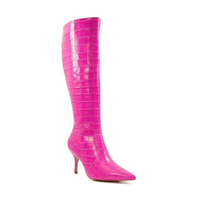 Pink leather knee high boots 2025