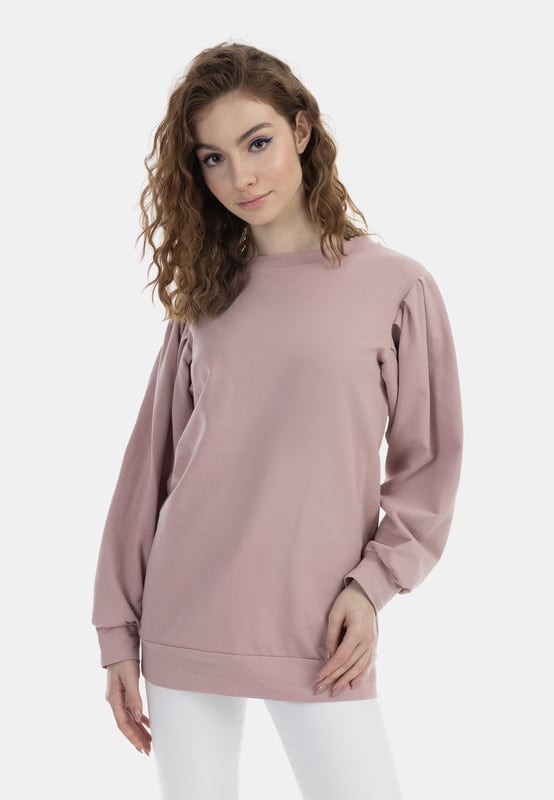 Het lange sweatshirt van myMo, gemaakt in Italië, is net zo comfortabel als trendy. De zachte katoenmix draagt ​​comfortabel en dankzij de plooien op de schouder heeft de pasvorm een ​​moderne twist. Ribgebreide manchetten maken het model compleet.  Sweatshirt