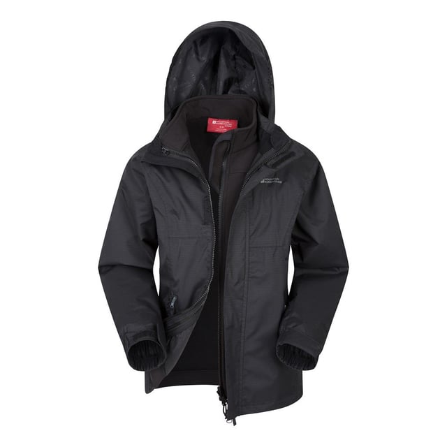 Material: Nylon, Polyester. Lining Material: 100% Polyester. Lining: Mesh. Fabric: Ripstop. Design: Logo, Plain. 3 in 1, High Warmth, Inner Softshell Jacket, Lightweight, Taped Seams. Fabric Technology: Breathable, Waterproof. Neckline: Hooded, Standing Collar. Sleeve-Type: Long-Sleeved. Pockets: 2 Lower Pockets, Zip. Fastening: Full Zip. Waterproof Rating: 2000mm.