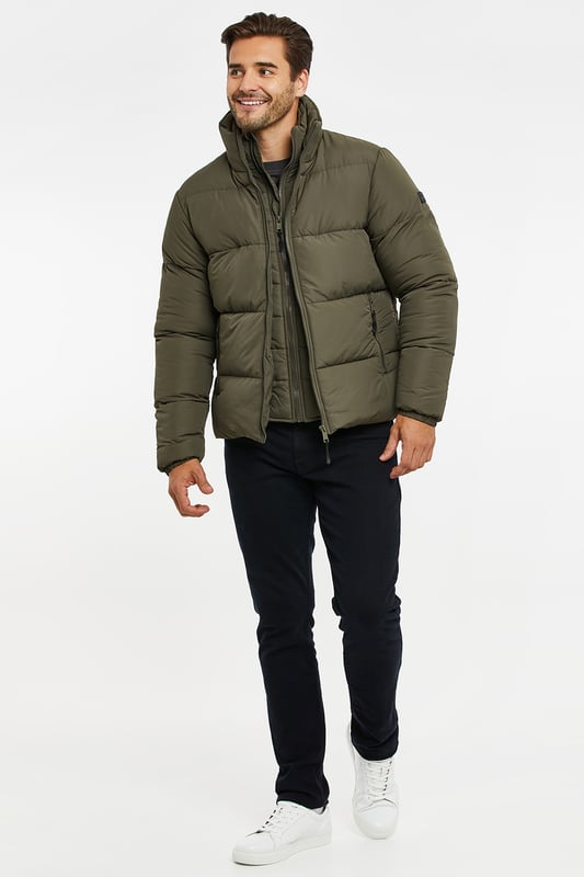 Khaki 'Sapporo' Showerproof Mock Layer Puffer Jacket