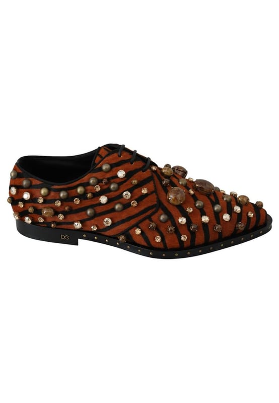 Dolce & Gabbana Women's Orange Pony Hair Crystal Dress Broque Shoes Brand: Dolce & Gabbana
Model: Dress shoes
Color: Orange and black animal Tiger pattern
Material: Pony hair
Multicolor crystals
Sole: Leather
Made in Italy
Exclusive and high craftsmanship