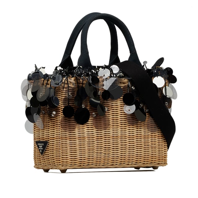 Vintage Prada Embellished Midollino Satchel Brown