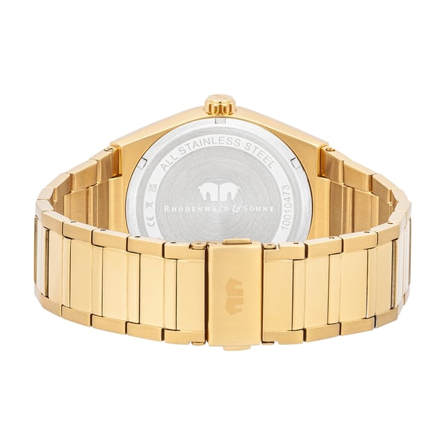 GENERAL INFORMATION:  • Targetgroup: Male  • Wristwatch: Multifunction(s)  • Display: analogue  • Weight of watch w/o box (gr.) - approx.: 133,0  • model series: Cooledge  MOVEMENT:  • Movement: Quartz  • Term of Movement: VX3JE  • Origin of movement: Japan  BRACELET:  • Material of bracelet/strap: Stainless steel  • Plating of bracelet/strap: Ion-Plating (IP)  • Finishing of bracelet/strap: Polished/brushed  • Finishing/Decoration of bracelet/strap: None  • Clasp/Closure/Buckle: Security-folding clasp  • Color of bracelet/strap: Yellowgold  • Length of bracelet/strap (mm) approx.: 225,0  • Width of bracelet/strap (mm) approx.: 24,1  • Style/Design of bracelet/strap: Link bracelet  • Bracelet/strap adjustable?: Yes  CASE:  • Shape of case: Round  • Size/Diameter of case in mm . approx.: 42  • Height of case in mm: 9,6  • Case material: Stainless steel  • Surface of case: Polished/brushed  • Bezel/Topring: Fixed  • Finishing/Decoration of case: None  • Material of case back: Stainless steel  • Lock of case back: Pressed  • Color of case: Yellowgold  • Coating/Plating (Case): Ion-Plating (IP)  • Type/Form of crystal: Flat  • Material of crystal: Mineral crystal  • Water resistant (ATM): 5  DIAL:  • Size jewelry care cloth: Date/Weekday/24 Hours  • Indices: Line indices  • Material of dial: Brass  • Structure/pattern of dial: Multi-layer  • Color of dial: Green  PUSHER, CROWN, HAND:  • Pusher: No screwed-in crown  • Corrector: No  • Crown: No screwed-in crown  • Type of hands: Pole hand  • Luminescent (hands): Yes  PACKAGING & SCOPE OF DELIVERY:  • Box: Yes  • Service booklet: Yes  • Manual: Yes