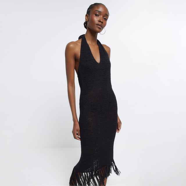 River Island Womens Knit Midi Dress Black Halter Neck