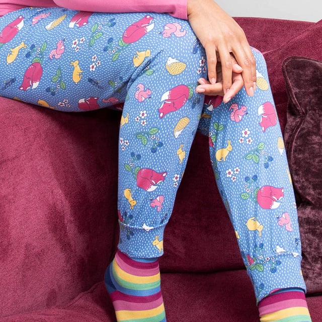 Staying in-in is the new going out-out and our cuffed Lyme loungers would be happy to accompany you! In our original animal ramble print, these full-length loungers (that cleverly work on any leg length) can be paired with many of our comfy and casual styles. Made in our organic cotton fabric with a little bit of stretch and with a deep elasticated waistband, their comfort, quality and sustainability is hard to beat.