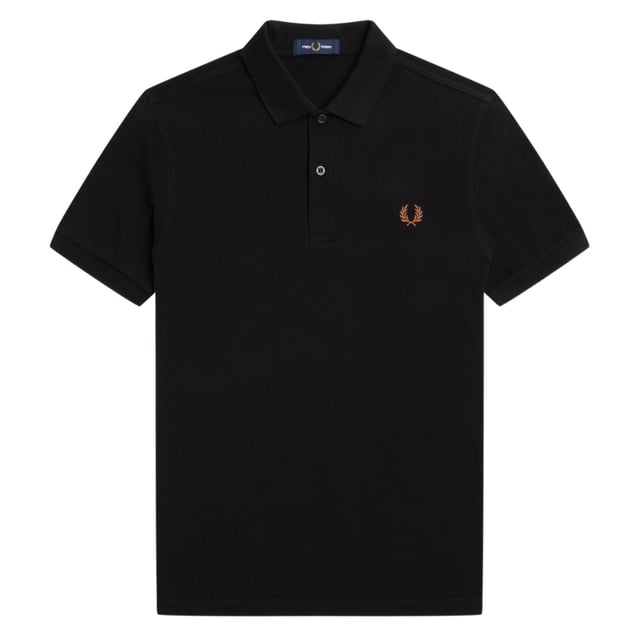 Fred Perry Black Polo Shirt, Plain Polo Shirt, Button Closure At The Neck. Logo On Chest, Short Sleeve, 100% Cotton