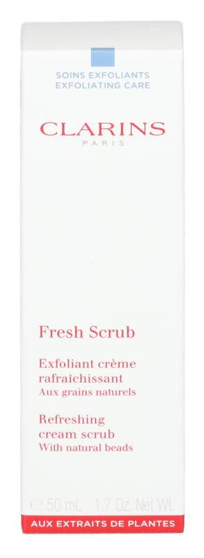 Clarins Fresh Scrub Refreshing Cream Scrub is a refreshing, cream based facial scrub that helps dehydrated skin by removing dead skin cells and to boost the skins ability to retain water. Enriched with Organic Leaf, this face scrub will leave your skin feeling and looking soft and radiant.