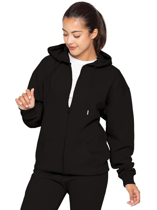 Enzo Ladies Oversized Essential Zip Hoodie, Oversized And Fleece Lined For Comfort. Adjustable Drawstring Hoodie With Cuffed Wrists. Oversized Relaxed Fit For Casual Wear.
