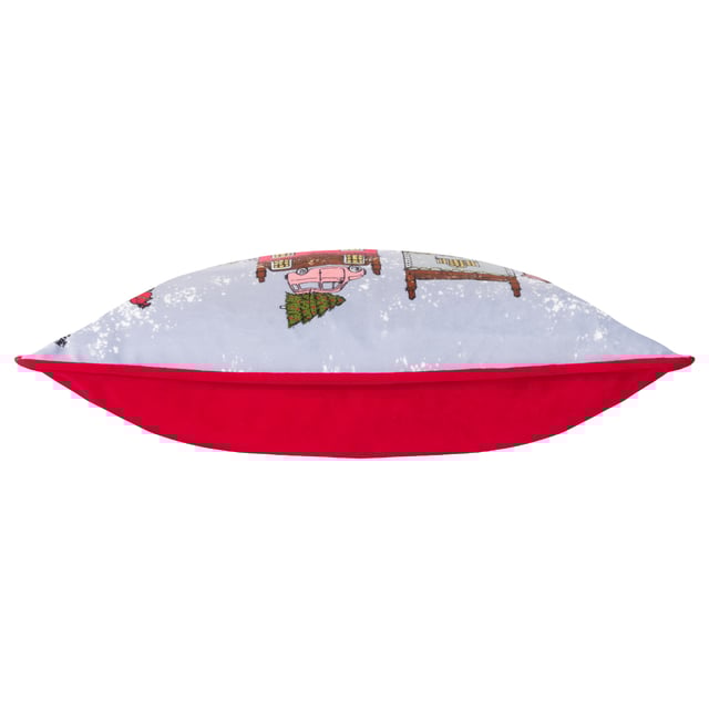 Inspired by traditional, heritage shops, the Christmas Spirit cushion is adorned with Christmas décor and snow. The design features visual delights such as a chocolate box-style street scene, decorated trees and a car overloaded with presents. For more festive fun, the reverse is made with a sumptuous velvet in Santa Claus red. The perfect addition for the seasonal period!