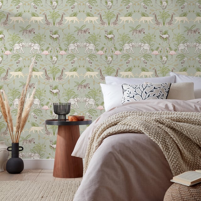 The magnificent Serengeti landscape is captured in the tranquil wallpaper featuring all the best loved safari animals in a decorative swirling kaleidoscopic scenery. A neutral palette sits behind the design as it enhances its intricate detail. A compilation of giraffes, zebras, elephants, cheetah, monkeys, flamingos, and Toucans will add a touch of safari beauty wherever it is used. This wallpaper is a paste the wall application; simply paste the wall, hang your paper, and leave to dry. Each roll is 10m long and 52cm wide. Pattern repeat: 53cm Straight Match. Our Serengeti wallpaper can be used to paper the whole room or to create an eye-catching feature wall. This wallpaper is also wipeable so that any light marks can be dabbed away.