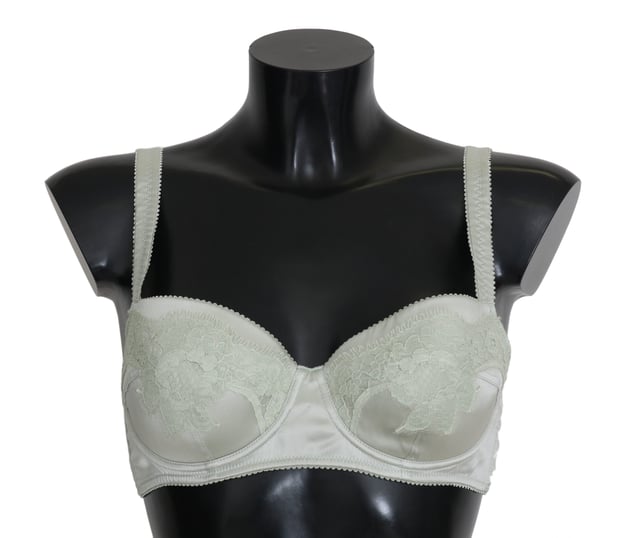 100% Authentic Dolce & Gabbana floral lace silk stretch Balconcino bra
  Made in Italy
  Light green color
  Material: 6% elastane 94% silk
  Two hook closure for a secure fit
  Logo details