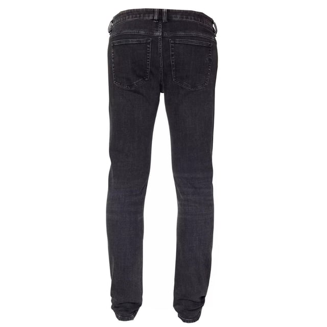 Pantalones vaqueros negros Diesel, bragueta con cremallera, 96 % algodon, 3 % elastomultiester, 1 % elastano-spandex, corte cenido, marca Diesel