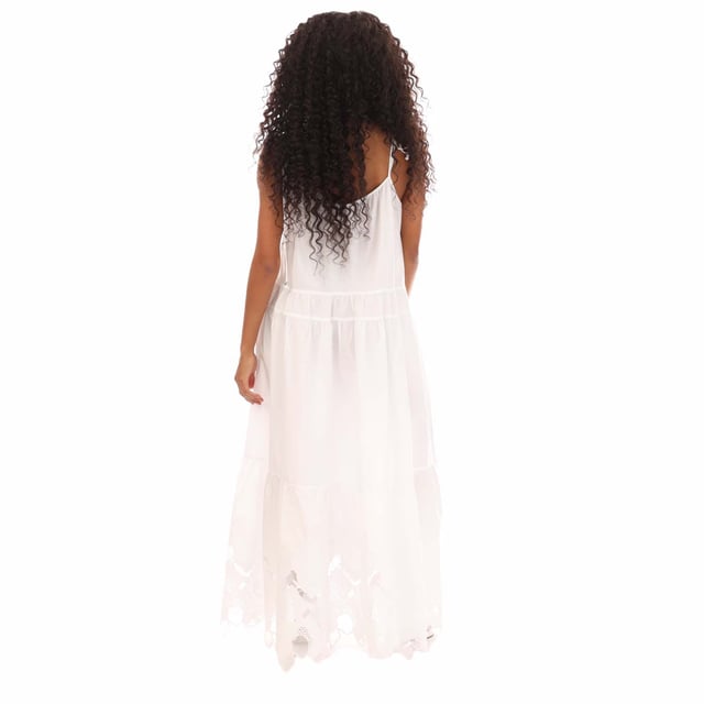 Womens BOSS Dembaya Maxi Dress in white.Framed by feminine  adjustable  spaghetti straps with bow detailing  this look is designed in a chic colour way  elevated by the broderie anglaise along the hem for an intricate appeal.- V-neck- Adjustable shoestring straps- Lined- 100% cotton.  - Ref: 50487508-100