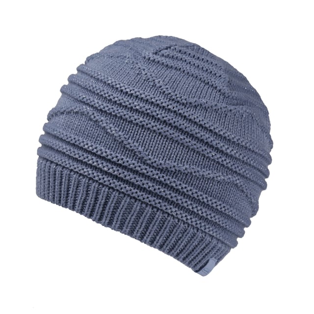 90% Acrylic, 10% Polyester. Fabric: Cable Knit, Lurex. Design: Logo. Ribbed Cuff.
