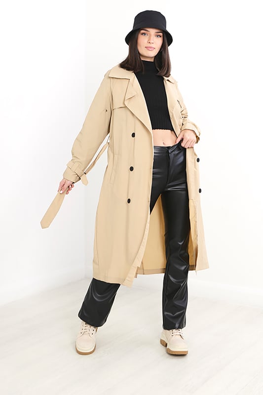 Light Tan Danika Belted Longline Trench Coat