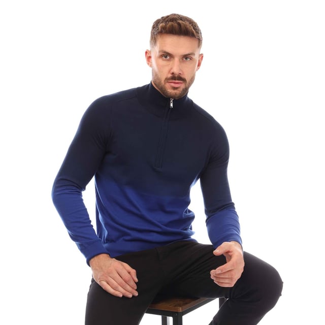 Mens BOSS x Porsche Gesso Half-Zip Sweater in blue.- Stand-up collar.- Zip fastening.- Ribbed cuffs and hem.- Regular fit.- 100% Cotton.- Ref: 504892070433