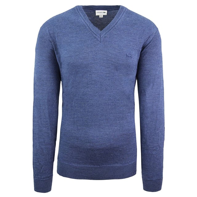 Lacoste Long Sleeve V-Neck Blue Mens Wool Sweaters AH2987 RUQ