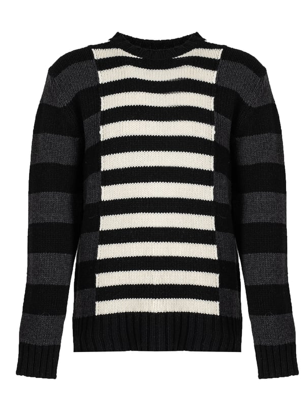 Modellkod: LLK113-654U | Randig rundhalsad jumper i ull, Modell: normal passform