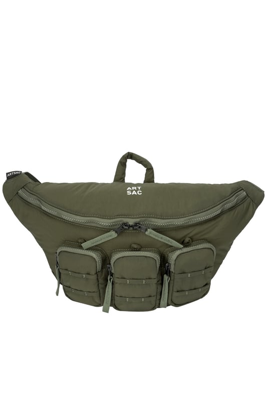 The perfect practial edition to any outfit. This unique triple-pocket design sling bag has enough internal and external space to carry all your every day essentials. Features: , Padded lightweight nylon, Water resistant, Zip top opening to main compartment, ARTSAC screen printed logo, Triple front zip pocket with loops, Internal zip pocket, External rear zip pocket, Top grab handle, 2 Mobile phone internal net pockets, Adjustable shoulder strap allowing backpack styling or bum bag styling Style Ref: 52014 KHAKI