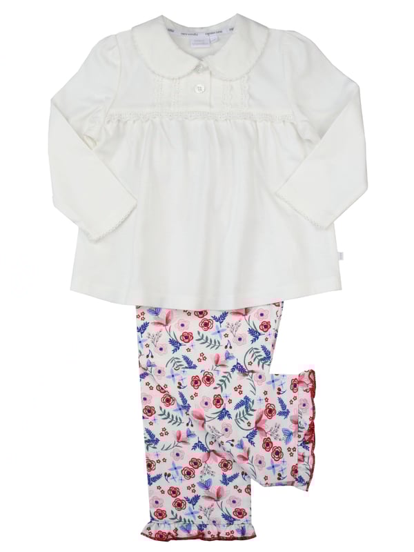 Winter Floral Jersey Traditional Girls Pyjamas

These Jim Jams are  traditional in styling with a peter pan collar, pretty shell effect engraved buttons and with lace inserts on the top. The trousers are a brushed cotton winter floral print with a frilled hem. Soft elasticated waist for comfort,   

Machine washable.
Girls Traditional styling
Shell effect engraved buttons
100% cotton
Machine Wash.