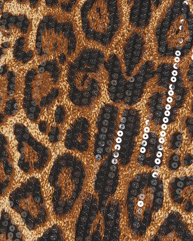 Sequin fabric, Leopard print, Crew neckline, Sleeveless, Wide leg, Flares, Elasticated waist